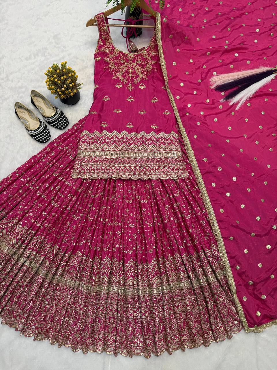Fuchsia Blossom Wedding Sharara Set
